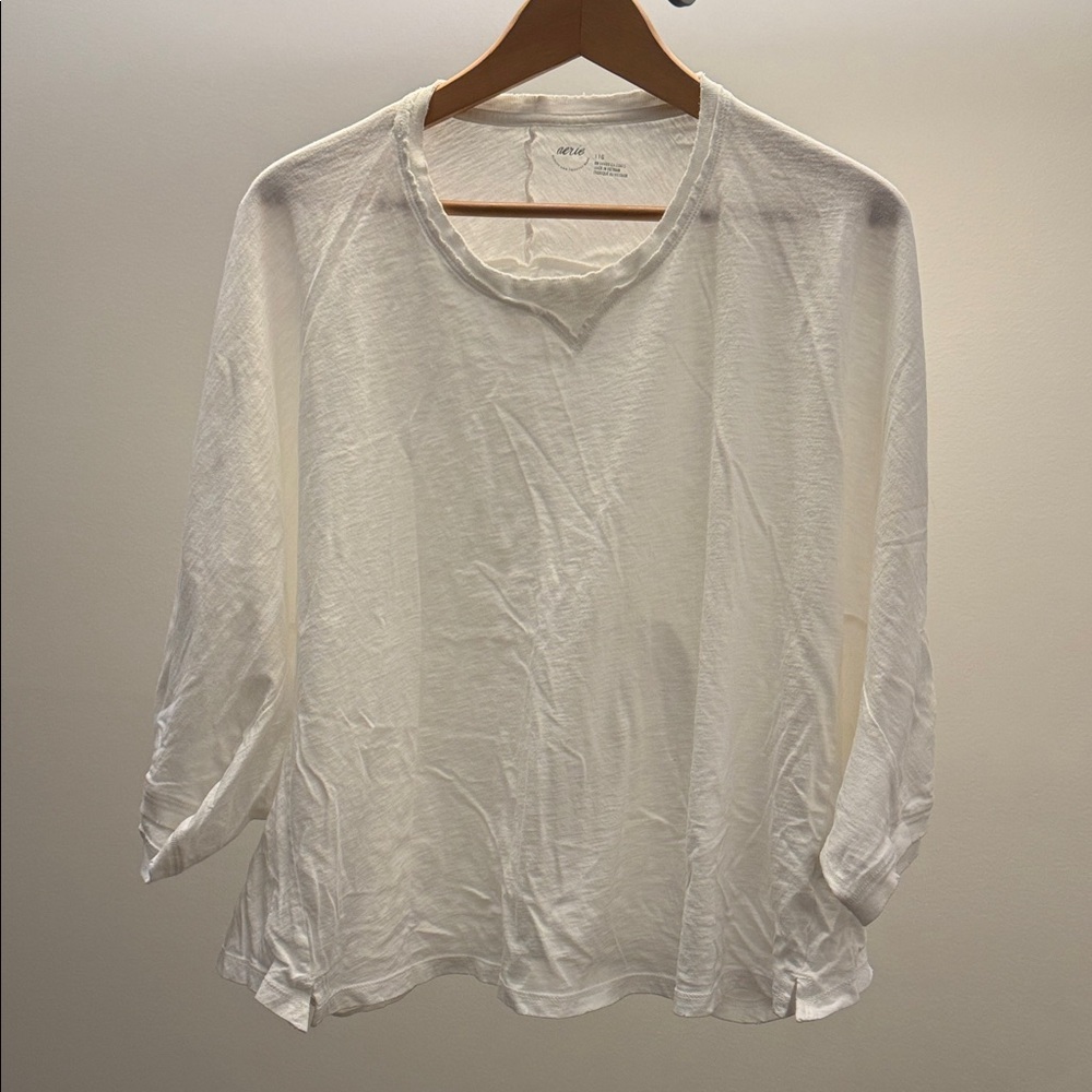 Aerie Women's White Wide Half Sleeve Tee